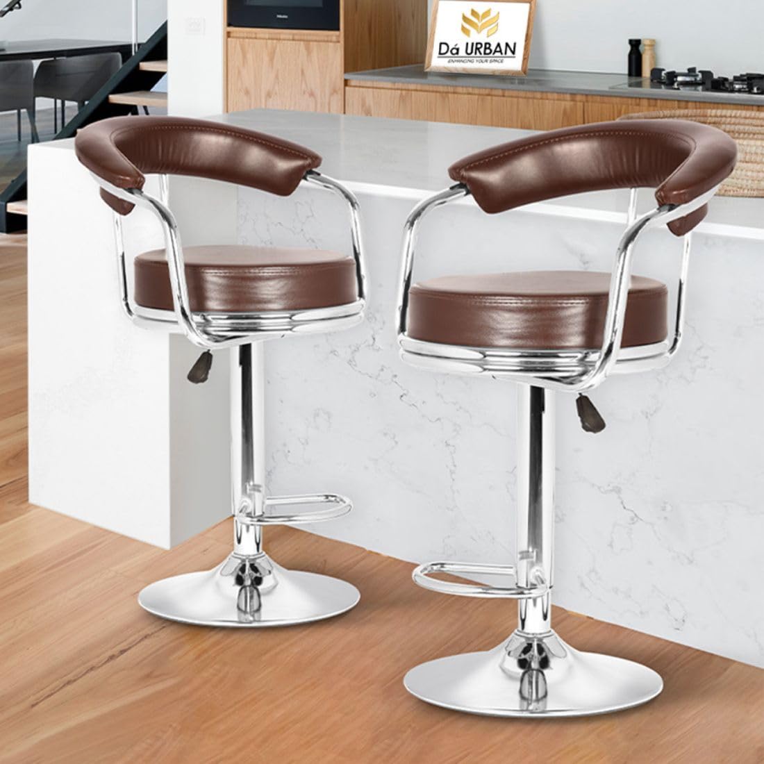 Da Urban Classic Pack Of 2 Height Adjustable And Revolving Bar Stool/Kitchen Chair (Brown)