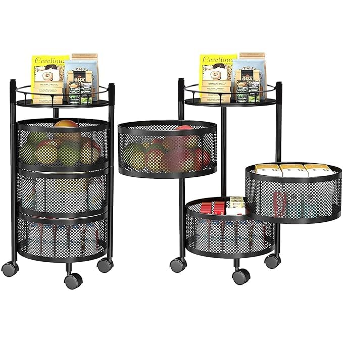 Urbane Home Storage Rack | Round Multipurpose Storage Trolley With Wheels | Rotating Vegetable Kitchen Rack | Kitchen Cabinet Sp