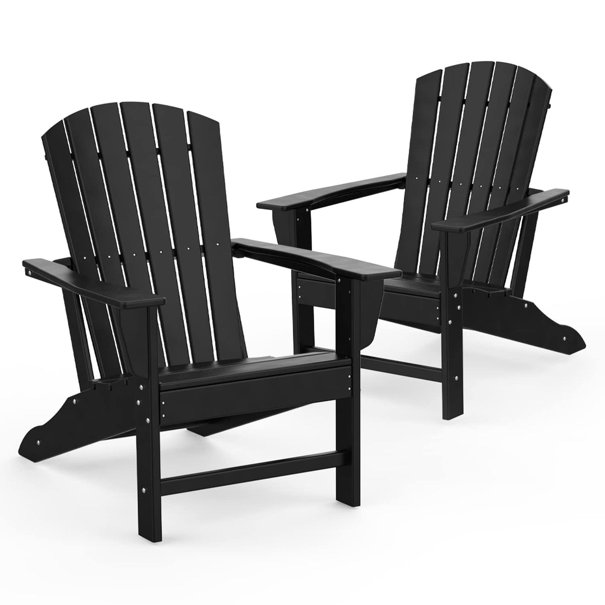 Greenvines Adirondack Chairs Set Of 2, Hdpe All-Weather Fire Pit Chairs, Plastic Campfire Chair For Deck Backyard Patio Outdoor Poolside Porch Lawn Outside, Black