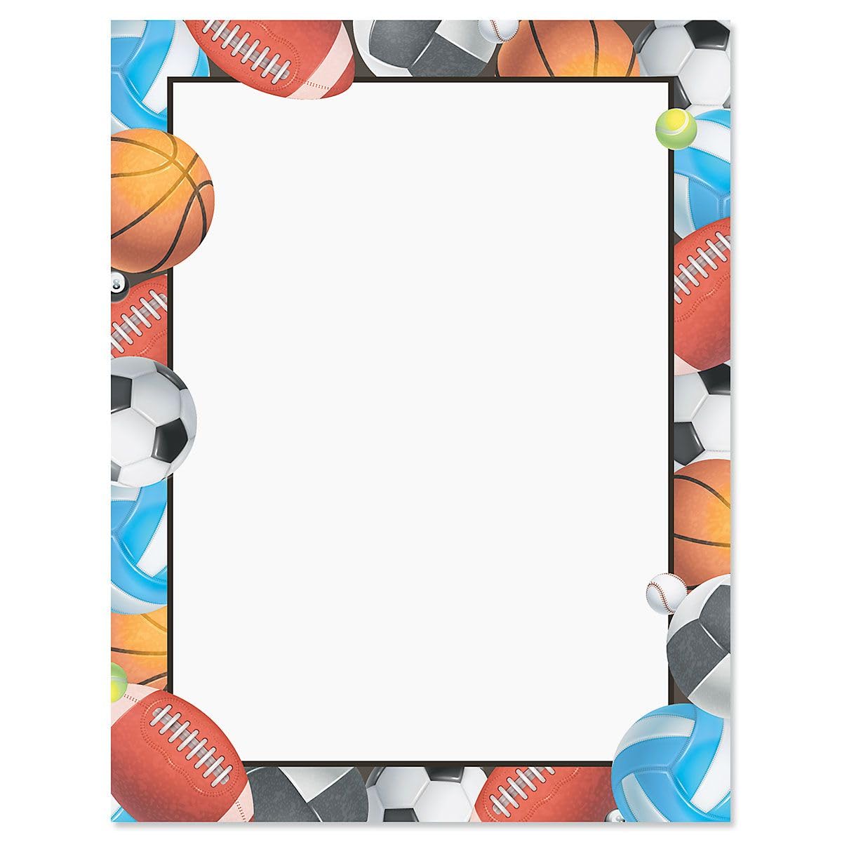 Current Sports Letter Paper - Birthday Stationery Papers With Decorative Border Designs, Printable Holiday, Wedding, & Party Inv