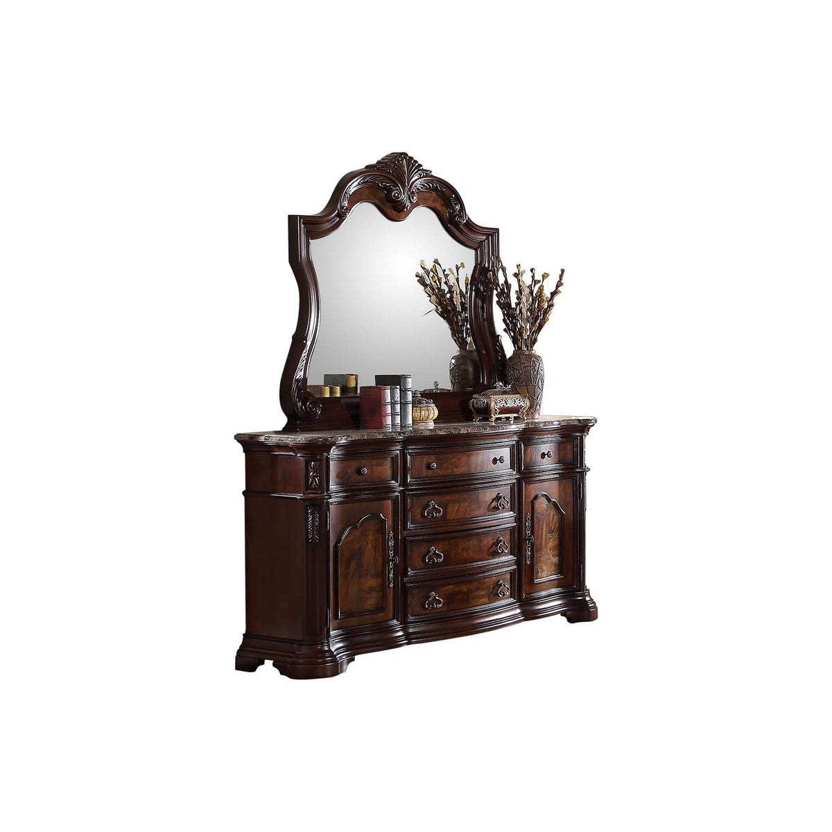 Best Master Barney'S 2-Piece Wood Dresser And Mirror Set In Walnut W/Marble Top