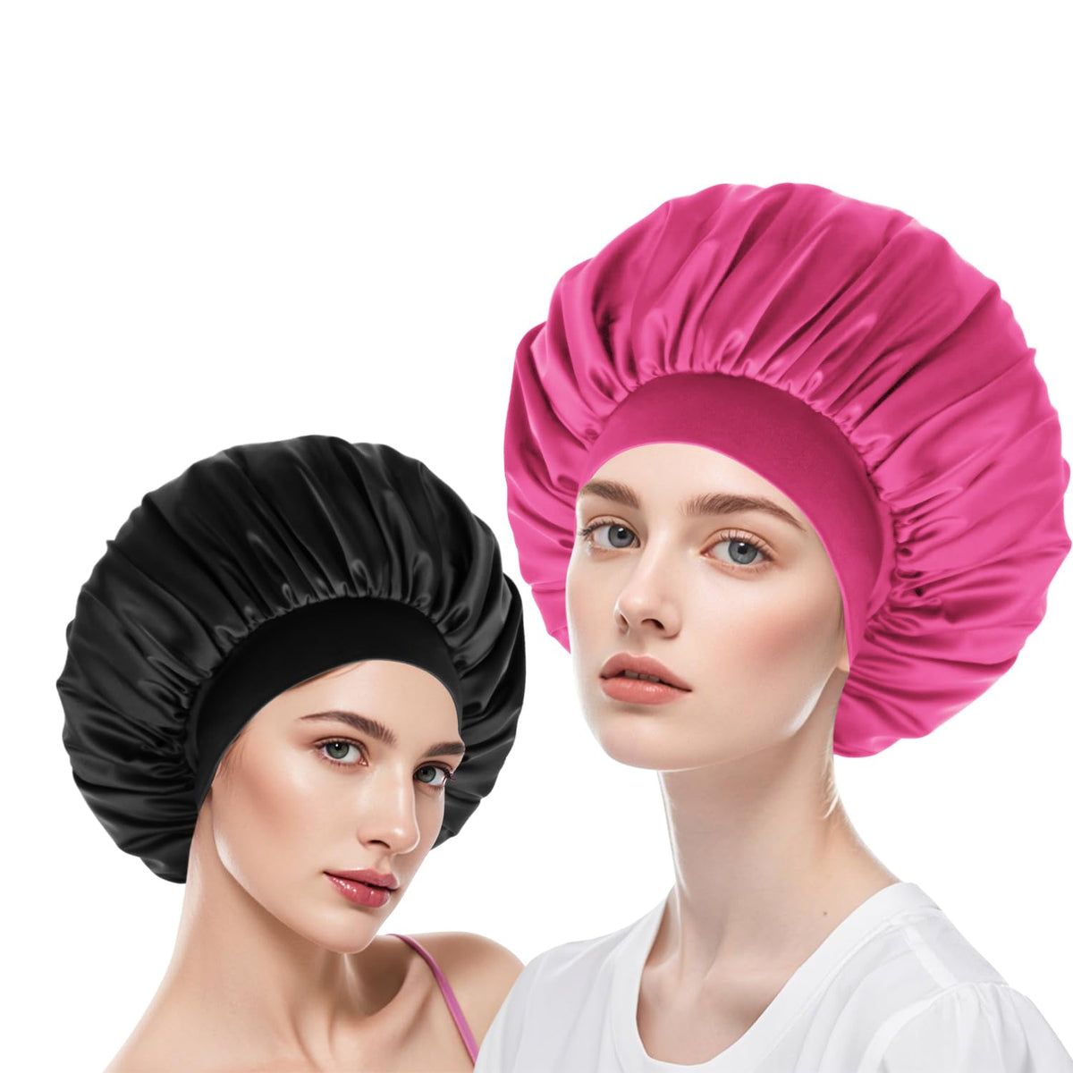 Ravmix 2PCS Satin Silk Bonnet for Sleeping Women Men Extra Large Dual Layers Silk Satin Hair Bonnet Sleep Cap Hair Wrap with Ela