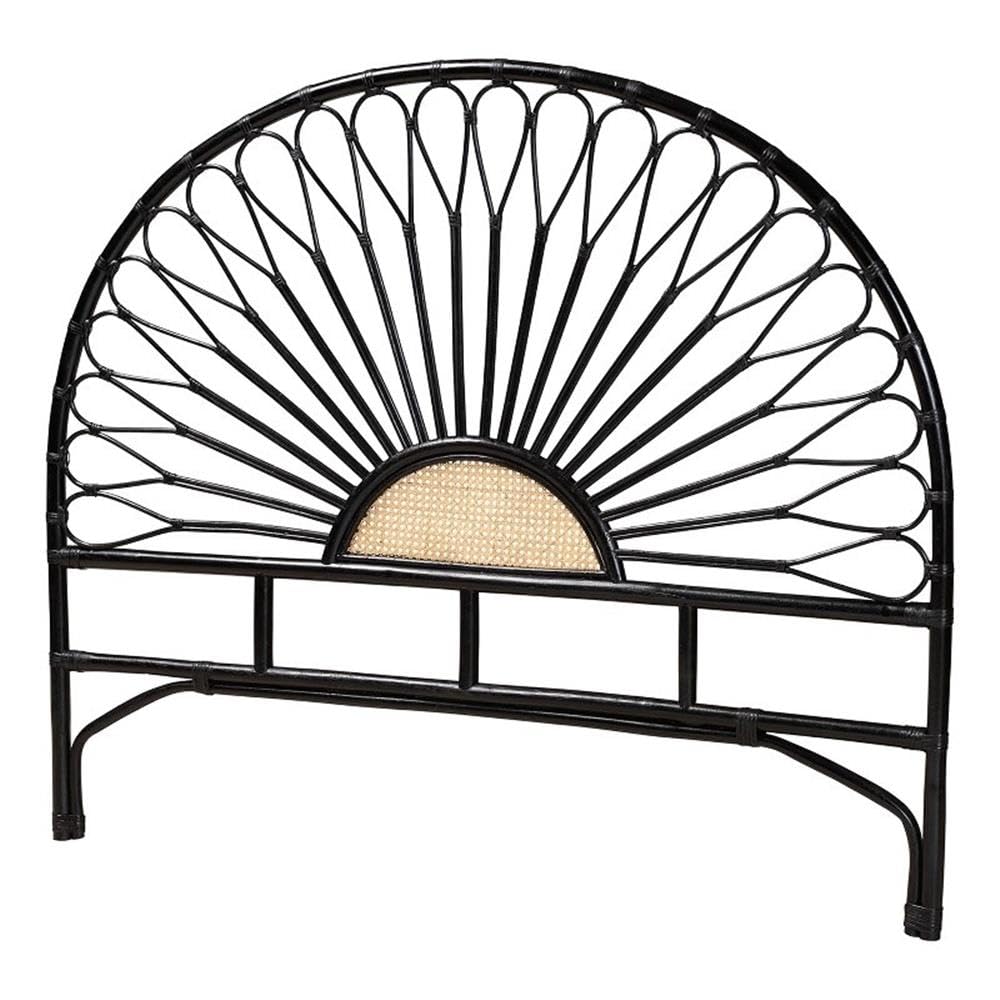 Baxton Studio Perenna Two-Tone Black and Brown Rattan Queen Standalone Headboard