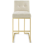 Modway Privy Stainless Steel Upholstered Fabric Bar Stool, Gold Beige