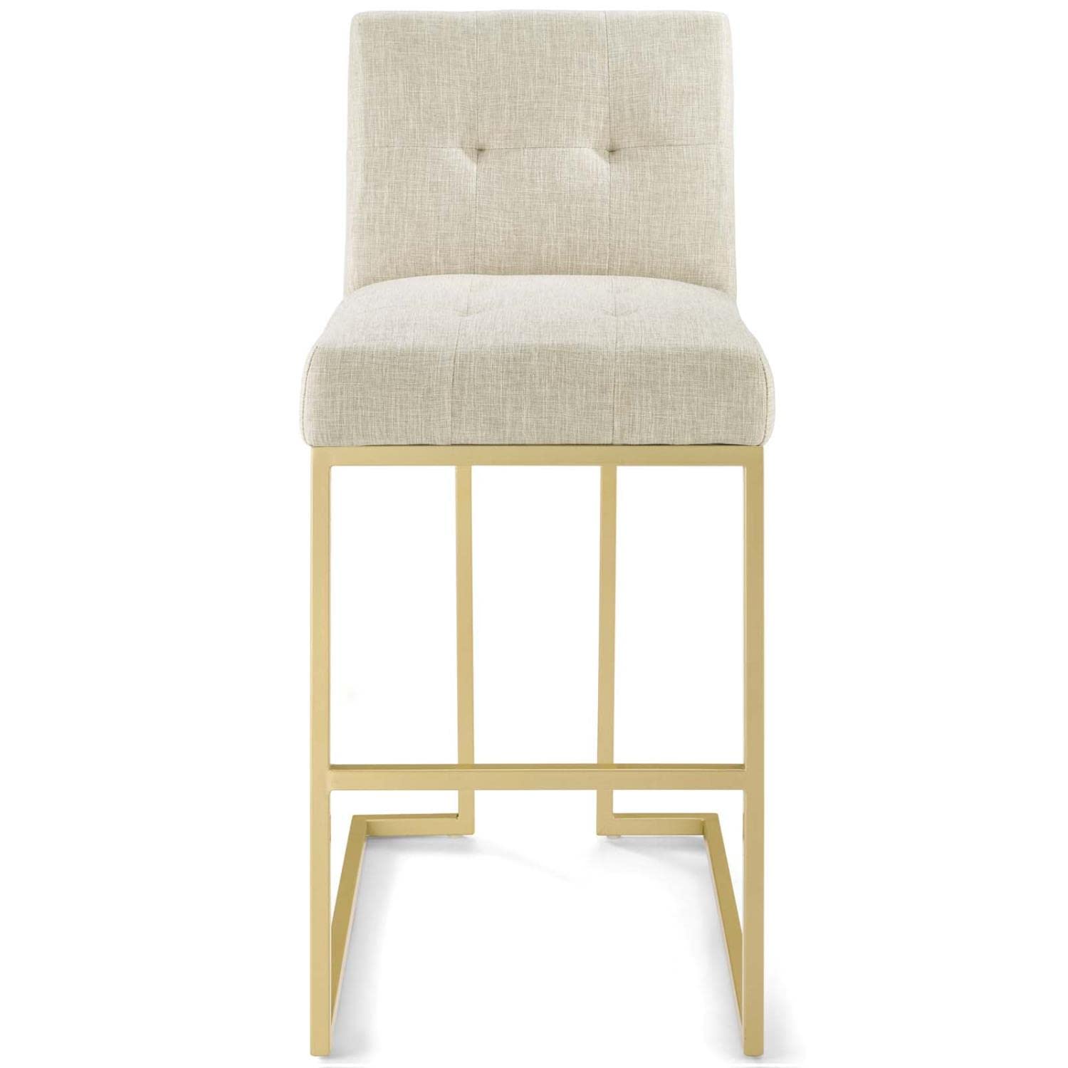 Modway Privy Stainless Steel Upholstered Fabric Bar Stool, Gold Beige