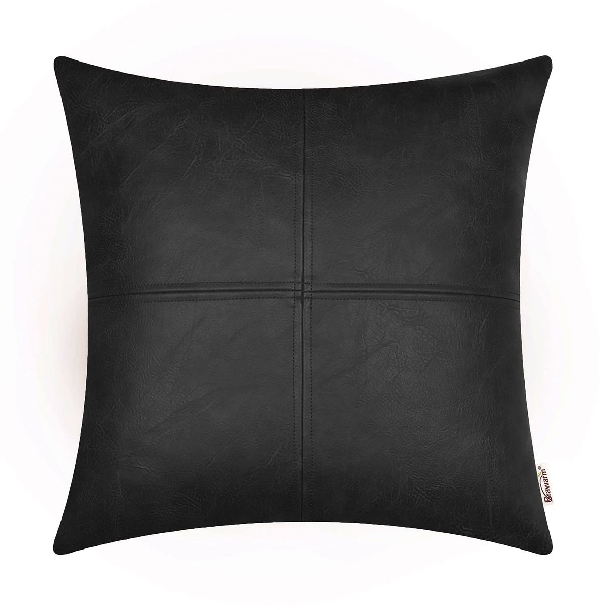 Brawarm Faux Leather Throw Pillow Covers 22 X 22 Inches, Black Leather Pillow Cover, Hand Stitched Leather Decorative Pillow Cov