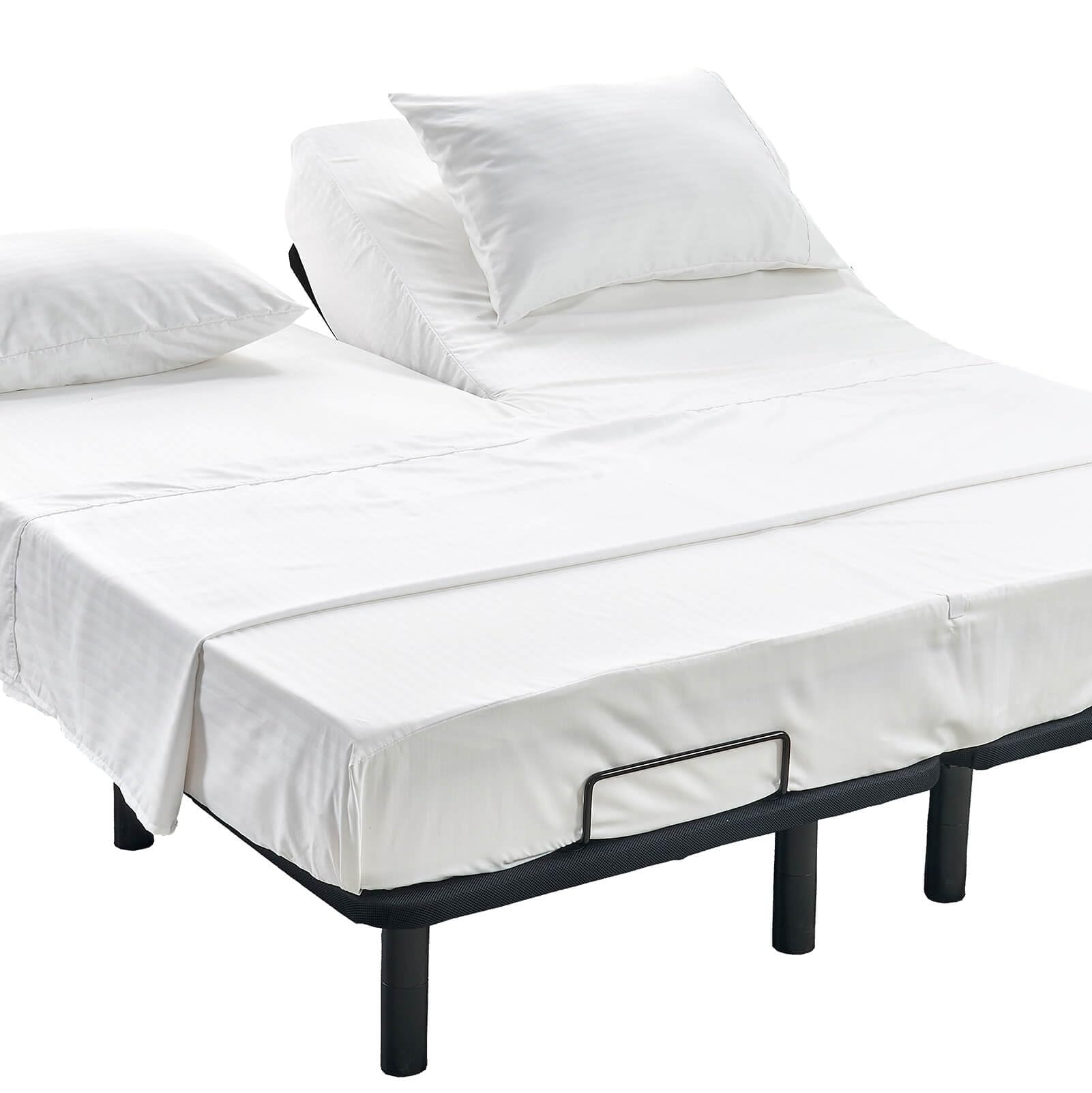 Kingnex Striped Split Top King Sheets Sets For Adjustable Bed With Strap Soft Double Brushed 1800 Microfiber 4 Pcs Set Include 1