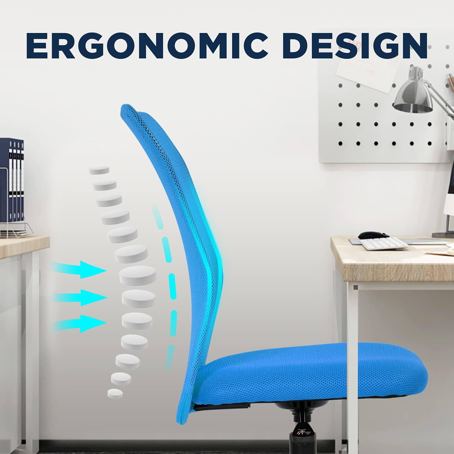 Home Office Chair Mid Back Mesh Desk Chair Armless Computer Chair Ergonomic Task Rolling Swivel Chair Back Support Adjustable Modern Chair With Lumbar Support (Blue)