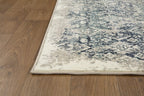 HomeRoots Ivory/Blue Heat-Set Polypropelene 3’ x 5’ Beige Blue Distressed Diamonds Area Rug