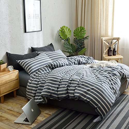 F.Y.Dreams 100% Washed Cotton Duvet Cover For Weighted Blanket 48X72 Inches With 8 Ties, Zipper On Long Side/Stripe Grey/Just Du