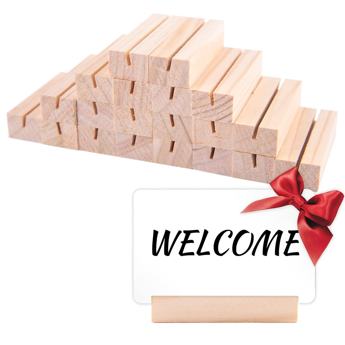 WXJ13 20PCS Wood Place Card Holders Wood Table Number Stands Wood Name Card Holders for Tables Table Sign Stand Picture Holder A