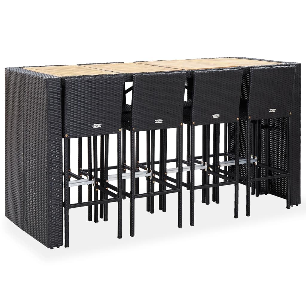 vidaXL Patio Bar Set, 9 Piece Outdoor Bar Table Set with Wood Tabletop, Rattan and Wood Black