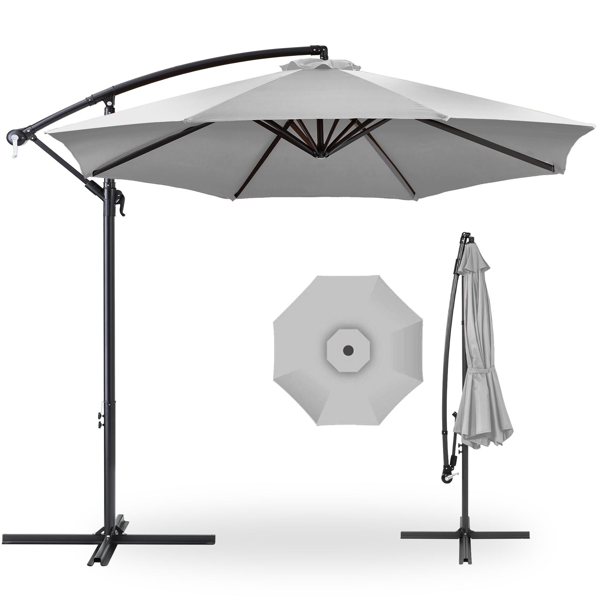 Best Choice Products 10ft Offset Cantilever Hanging Market Patio Umbrella, 8 Sturdy Ribs, Easy Adjustment - Fog Gray