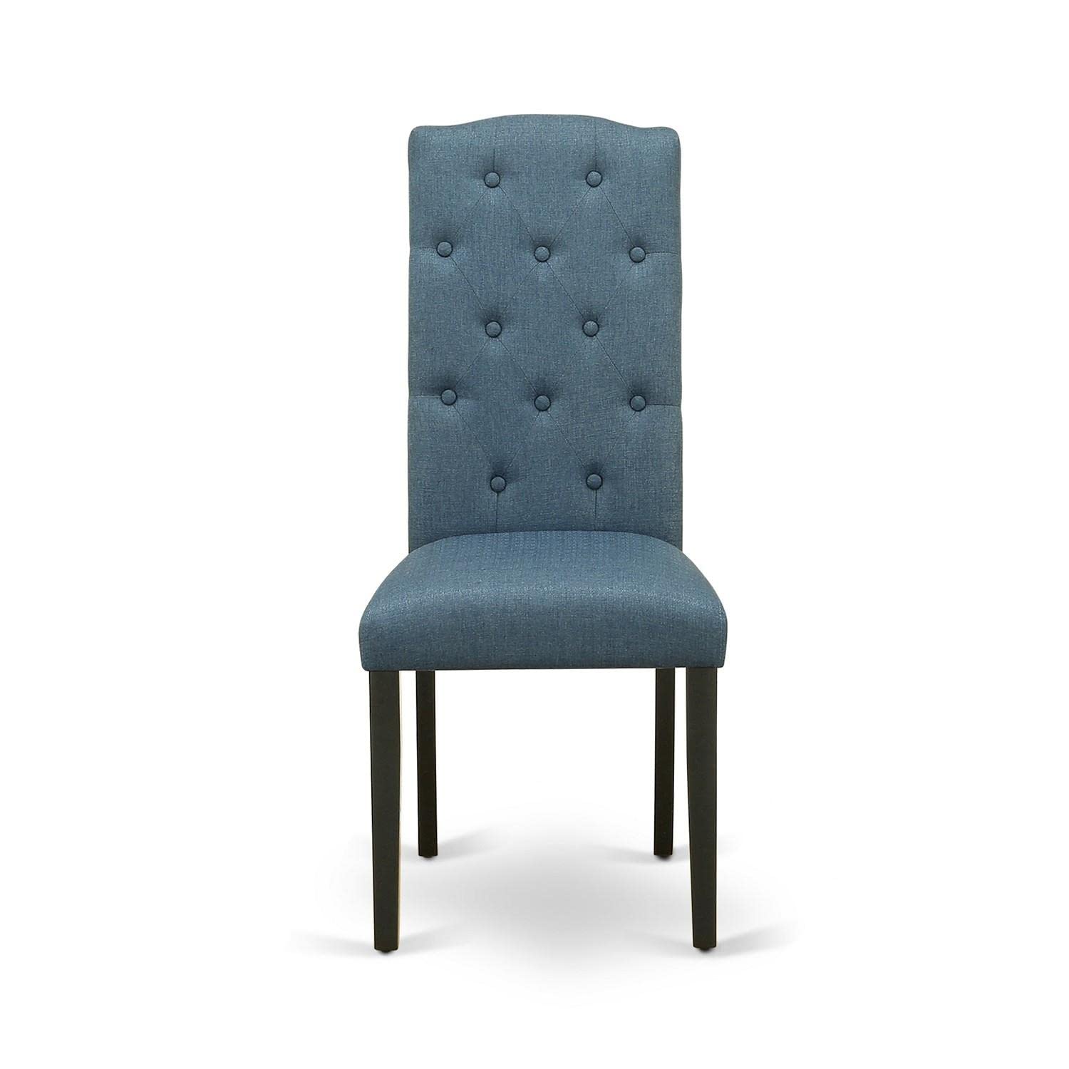 East West Furniture Cep1T21 Celina Parson Dining Room Chairs - Button Tufted Mineral Blue Linen Fabric Padded Chairs, Set Of 2, Black