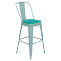 Flash Furniture Carly Commercial Grade 30 High Mint Green Metal Indoor-Outdoor Bar Height Stool with Back and Mint Green Polysty