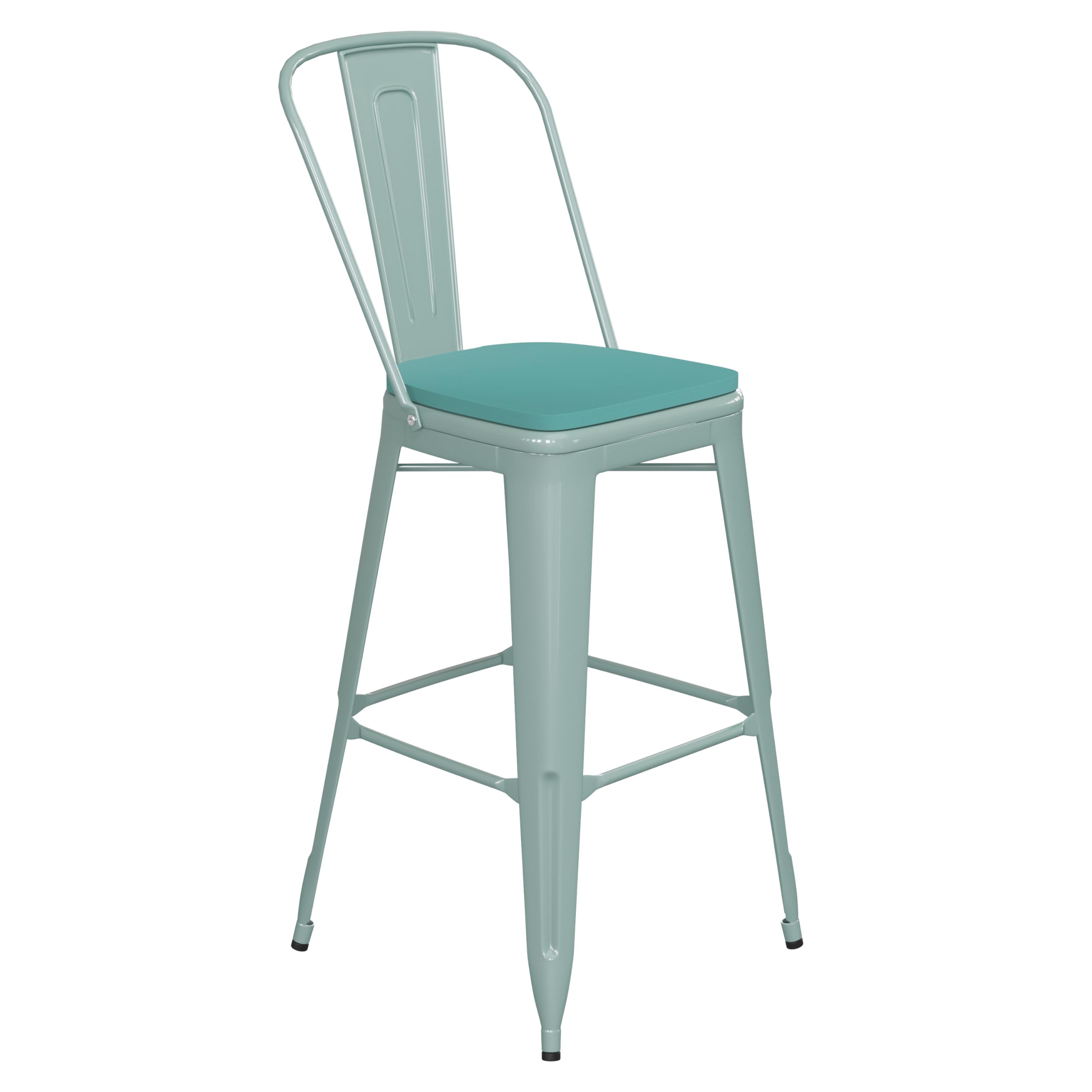 Flash Furniture Carly Commercial Grade 30 High Mint Green Metal Indoor-Outdoor Bar Height Stool with Back and Mint Green Polysty