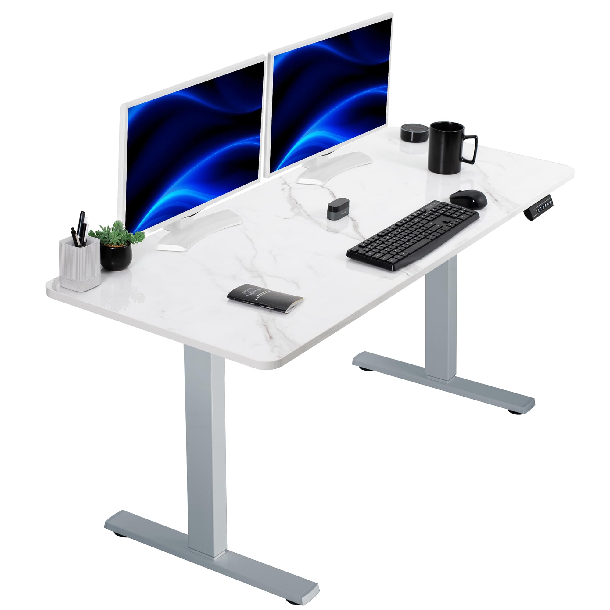 VIVO Electric Dry Erase 60 x 24 in Standing Desk, Memory Height Adjustment, 1B Series, Holds 220 lbs, White Marble Pattern Top, 