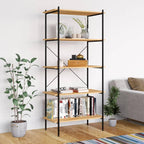 vidaXL 5-Tier Shelving Unit – Black and Oak, Steel and Engineered Wood Construction, Ideal for Office, Living Room and Garage