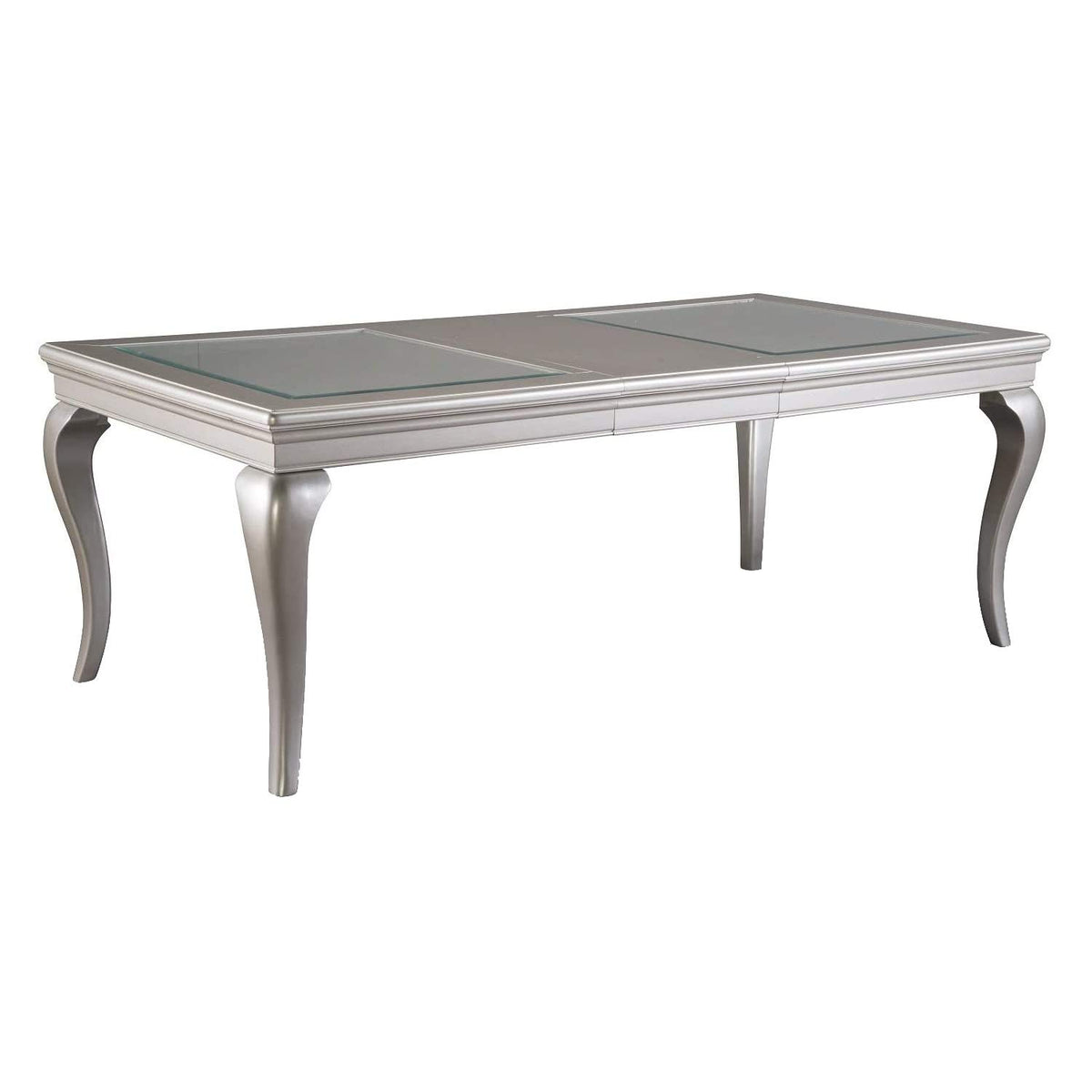 Benjara Rectangular Molded Wooden Dining Table With Cabriole Legs, Silver