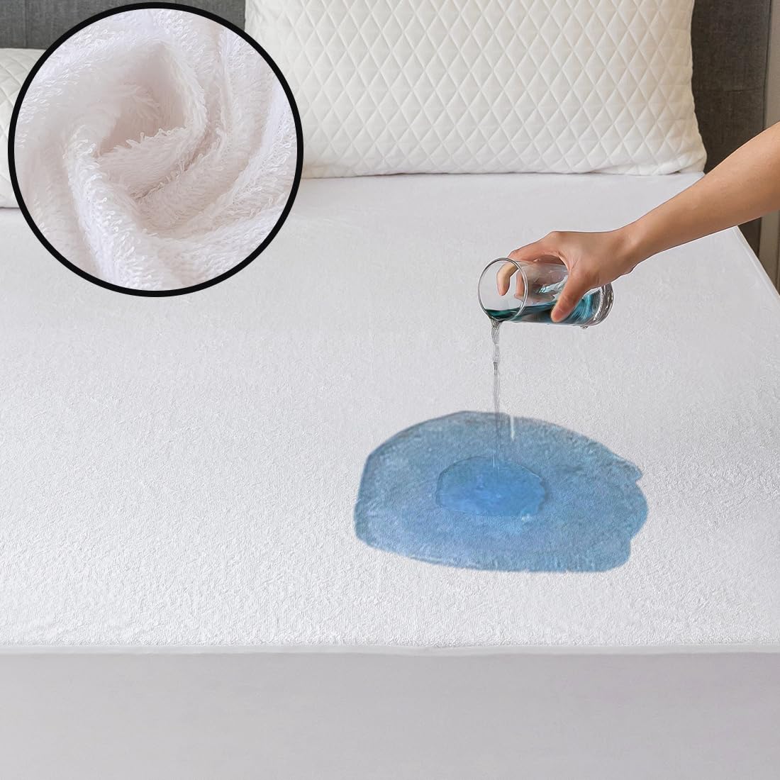 Terry King Size 100% Waterproof Mattress Protector - Absorbent, Noiseless, And Fitted For 18' Deep Pockets, Terry Cloth Cover,