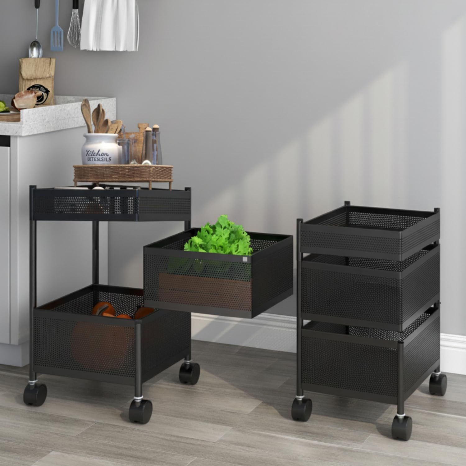 Ganraj 3Tier Metal Kitchen Trolley With Wheels/Onion Potato Rack/Vegetable Storage Stand/Spice Rack/Onion Basket For Kitchen (B
