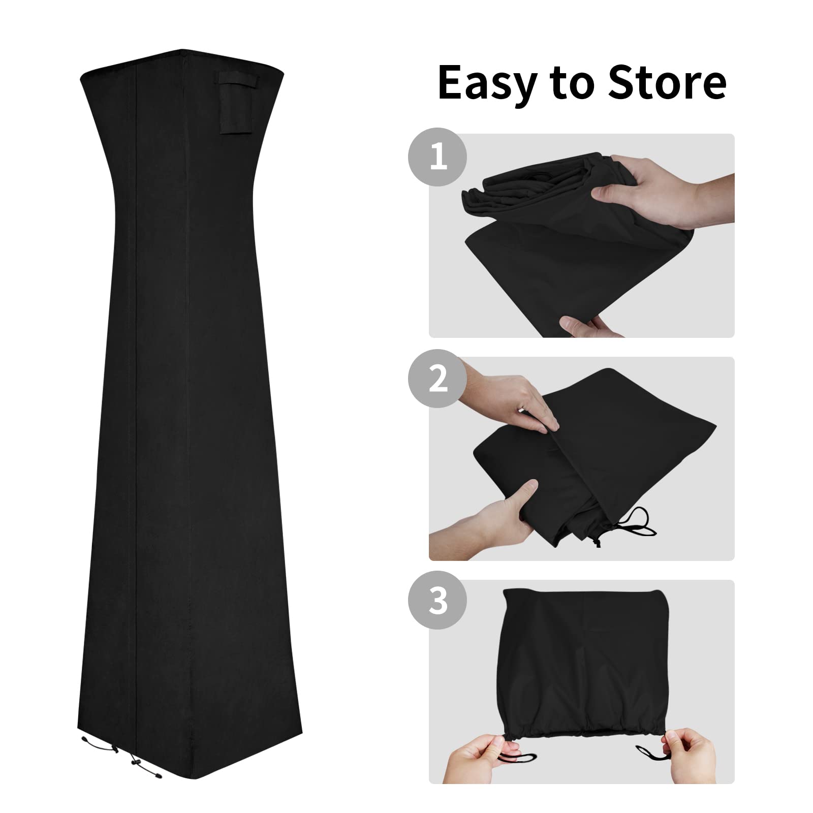 Easy-Going Pyramid Torch Patio Heater Cover With Zipper And Storage Bag, Waterproof Outdoor Heater Cover Dustproof, Uv-Resisant, Wind-Resistant (90'H X 23'L X 23'W, Black)