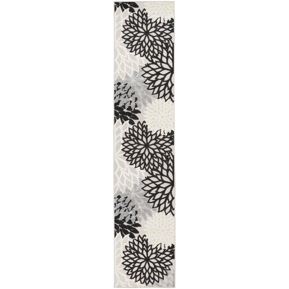 Nourison Aloha Indoor/Outdoor Black White 2'3' X 12' Area Rug, Tropical, Botanical, Easy Cleaning, Non Shedding, Bed Room, Livi