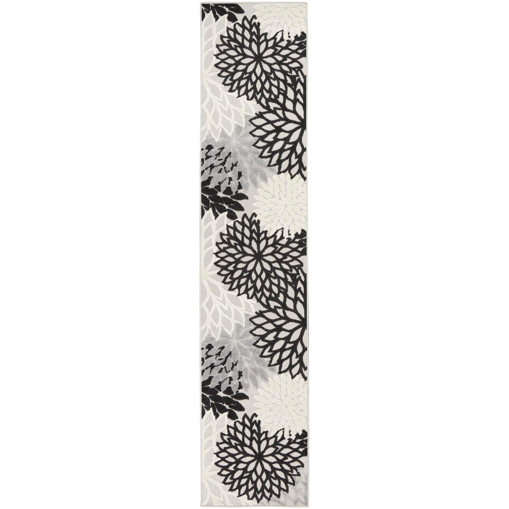 Nourison Aloha Indoor/Outdoor Black White 2'3' X 10' Area Rug, Tropical, Botanical, Easy -Cleaning, Non Shedding, Bed Room, Living Room, Dining Room, Deck, Backyard, Patio (2X10)