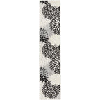 Nourison Aloha Indoor/Outdoor Black White 2'3' X 10' Area Rug, Tropical, Botanical, Easy -Cleaning, Non Shedding, Bed Room, Living Room, Dining Room, Deck, Backyard, Patio (2X10)