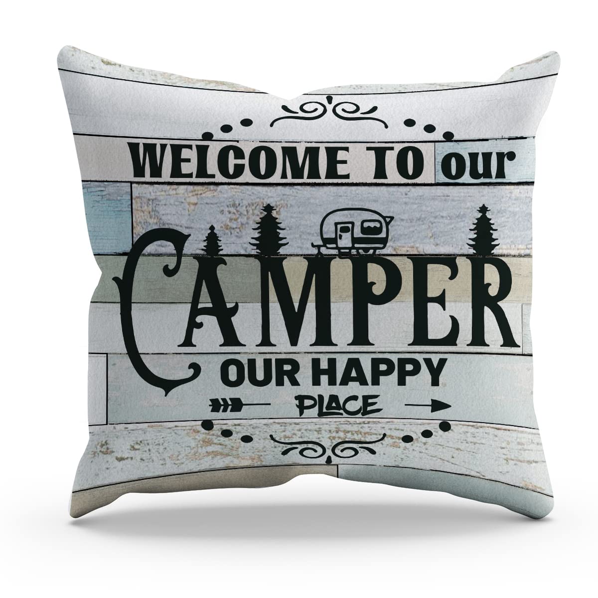 Bxfahzj Funny Welcome To Our Camper Our Happy Place Throw Pillow Cover Pillowcase Camping Theme 18X18 Inch Decor For Sofa Bed Co