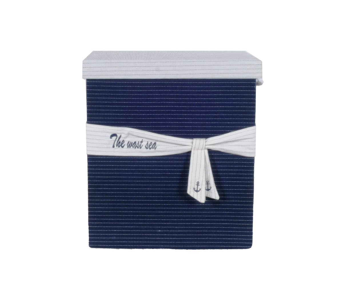 HomeRoots White, Blue 13.5' x 17' x 22.5' Blue Fabric, Basket with Bow - Decoration Set of 5