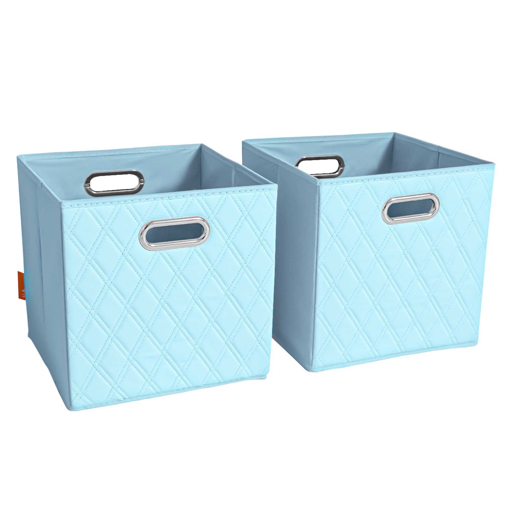 FH Group JIAessentials 11 Faux Leather Foldable Storage Cube Bins Set of 2 - Blue Diamond Patterned Organizers with Handles for 
