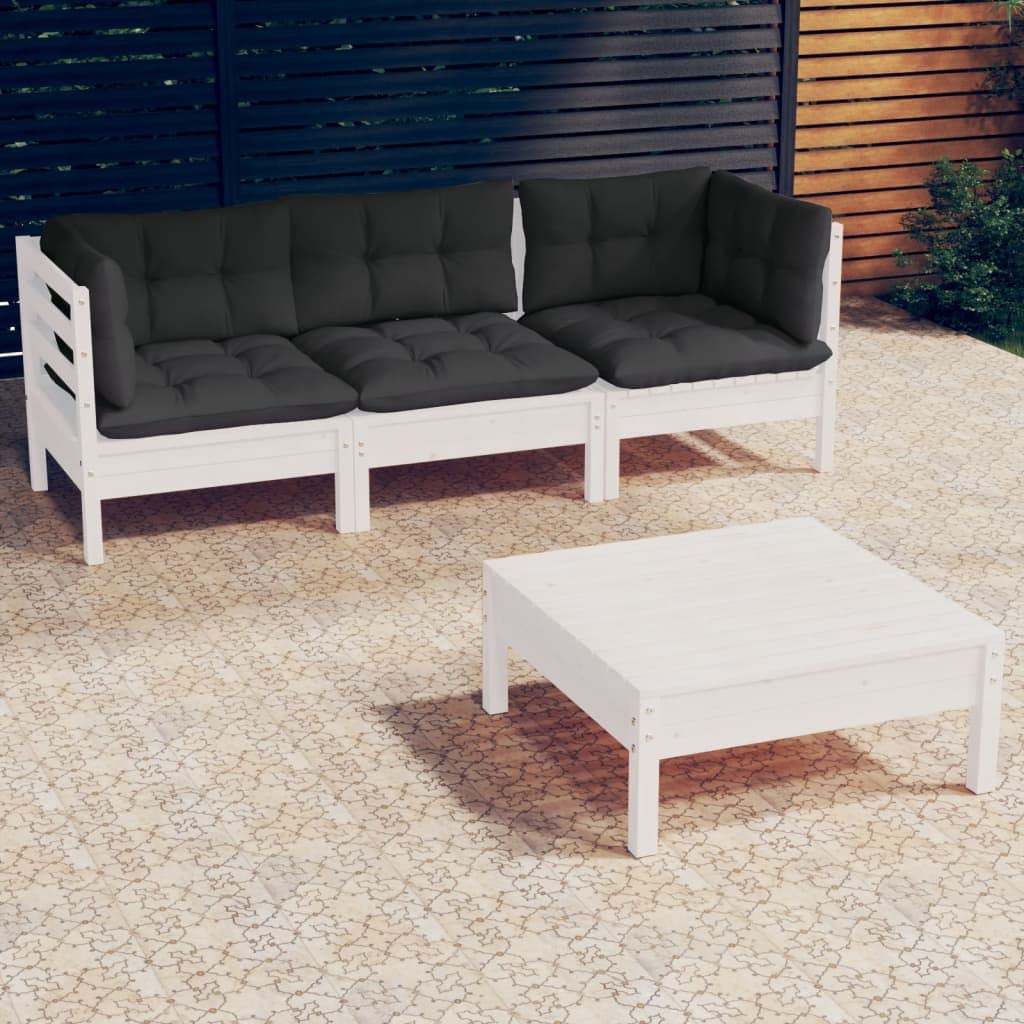 vidaXL Solid Pinewood Patio Lounge Set 4 Piece with Anthracite Cushions Garden Outdoor Lawn Yard Terrace Balcony Wooden Seat Seating Furniture