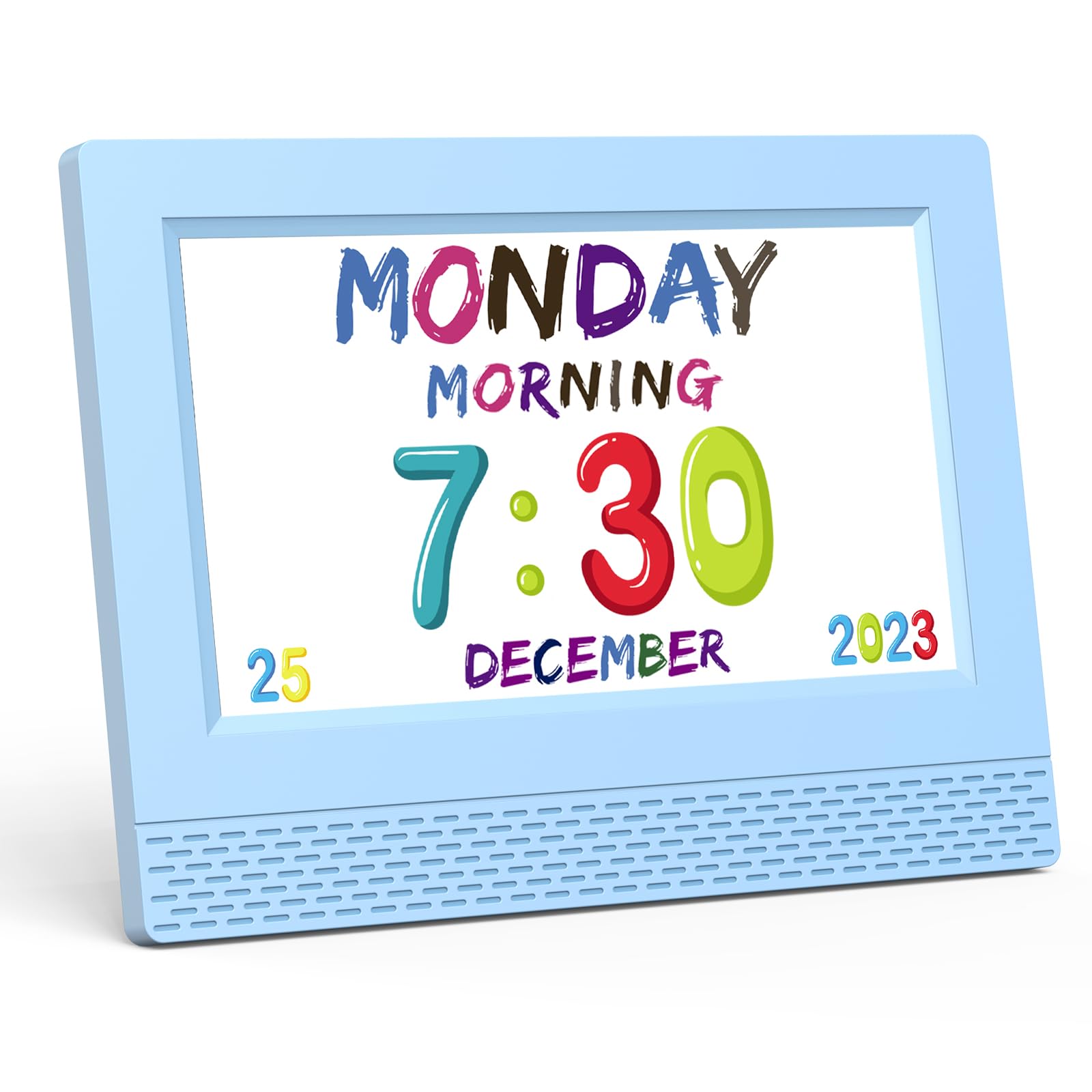 Kids Digital Alarm Clock Colorful, 7 Large LED Time Display Childrens Sleep Trainer, Eye-Caring Digital Clock for Girls Boys Be