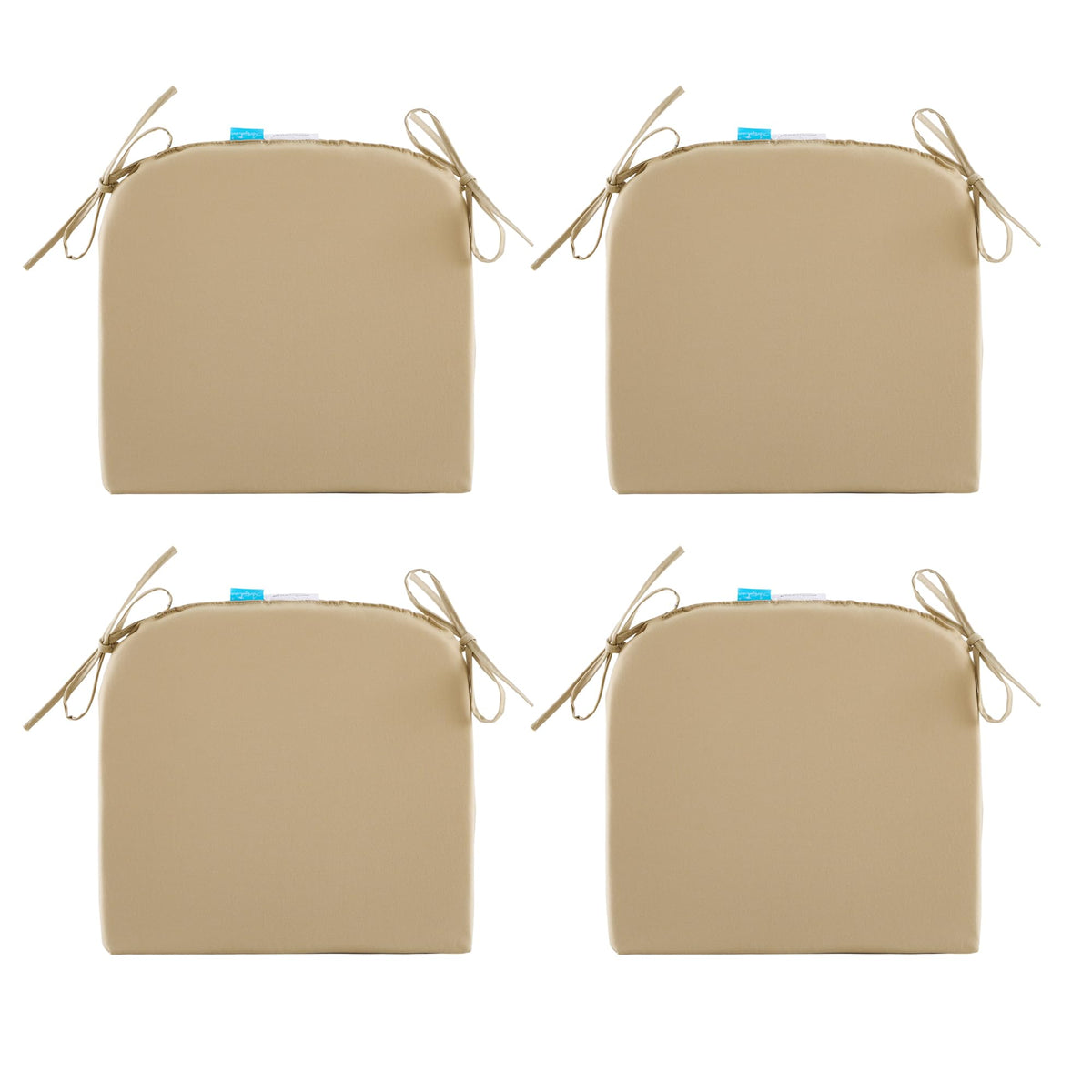 Artplan Patio Seat Cushions Set Of 4,Round Corner Chair Pads With Ties,Outdoor Cushions For Patio Furniture,17X16X2 Inch,Beige