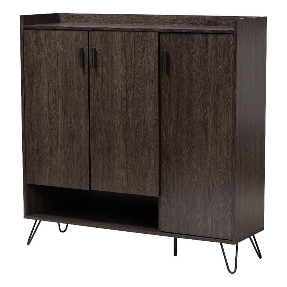 Baxton Studio Baldor Modern and Contemporary Dark Brown Finished Wood 3-Door Shoe Cabinet