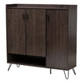 Baxton Studio Baldor Modern and Contemporary Dark Brown Finished Wood 3-Door Shoe Cabinet