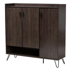 Baxton Studio Baldor Modern and Contemporary Dark Brown Finished Wood 3-Door Shoe Cabinet