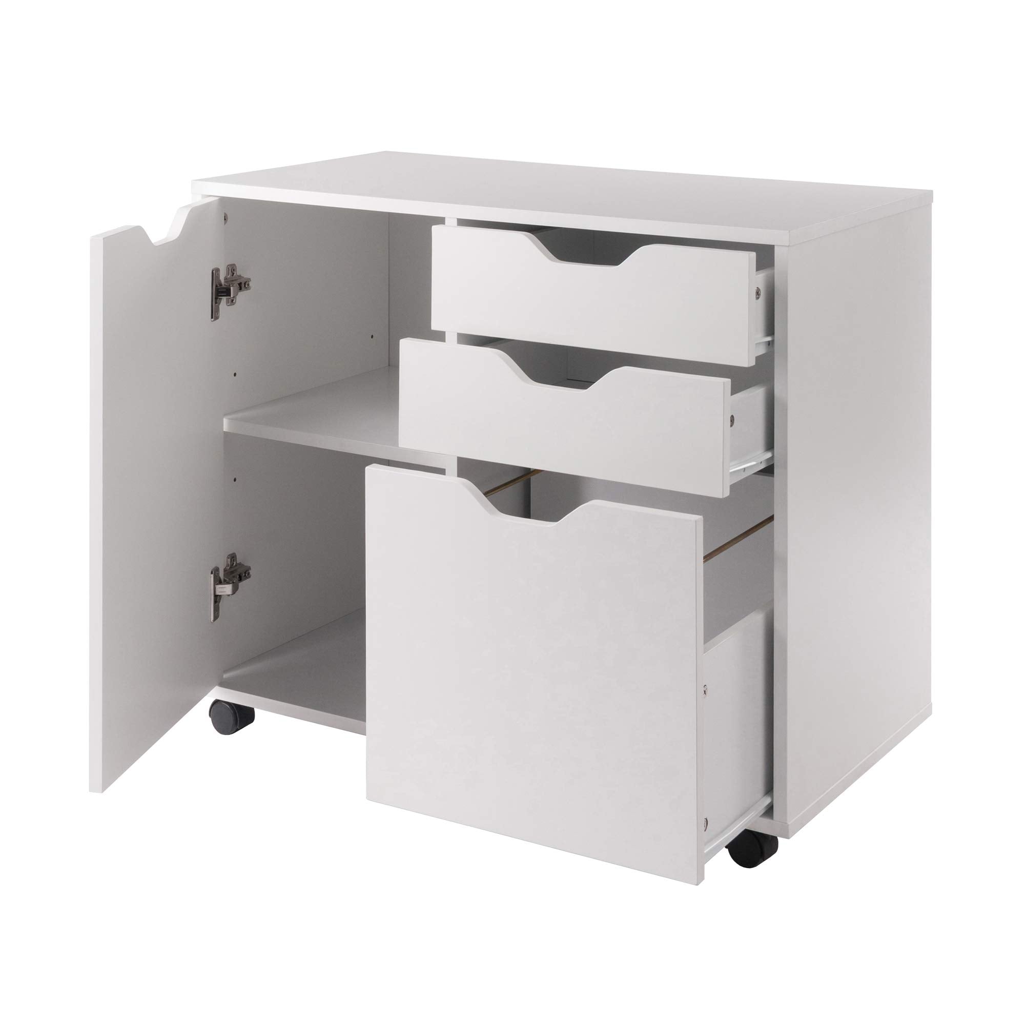 Winsome Halifax Storage Mobile Cabinets, 1 Large Door, 3 Drawers, for Home Office, White