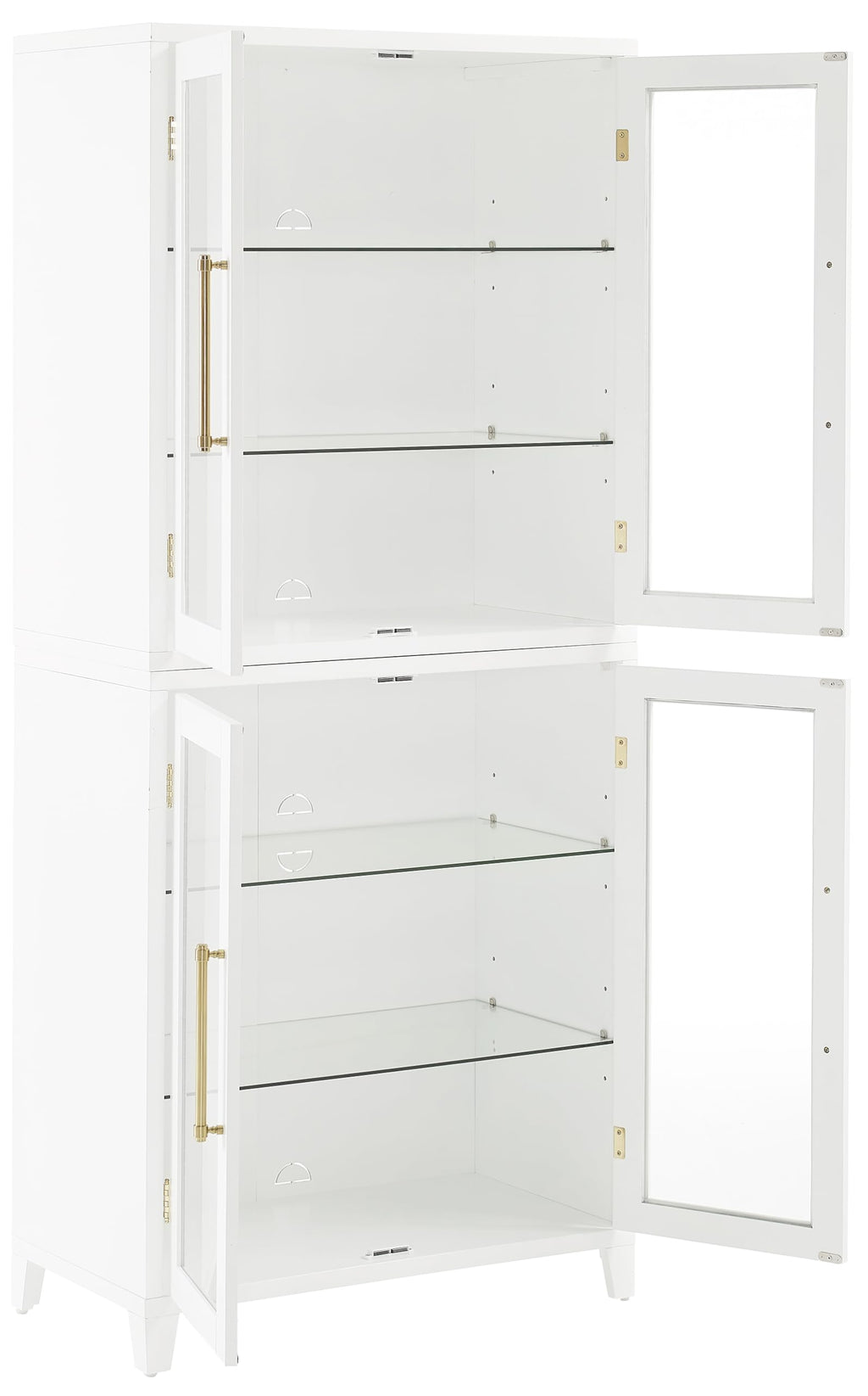 Crosley Furniture Roarke Glass Door Kitchen Pantry Storage Cabinet with Doors and Shelves, Living Room, White