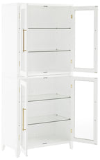 Crosley Furniture Roarke Glass Door Kitchen Pantry Storage Cabinet with Doors and Shelves, Living Room, White