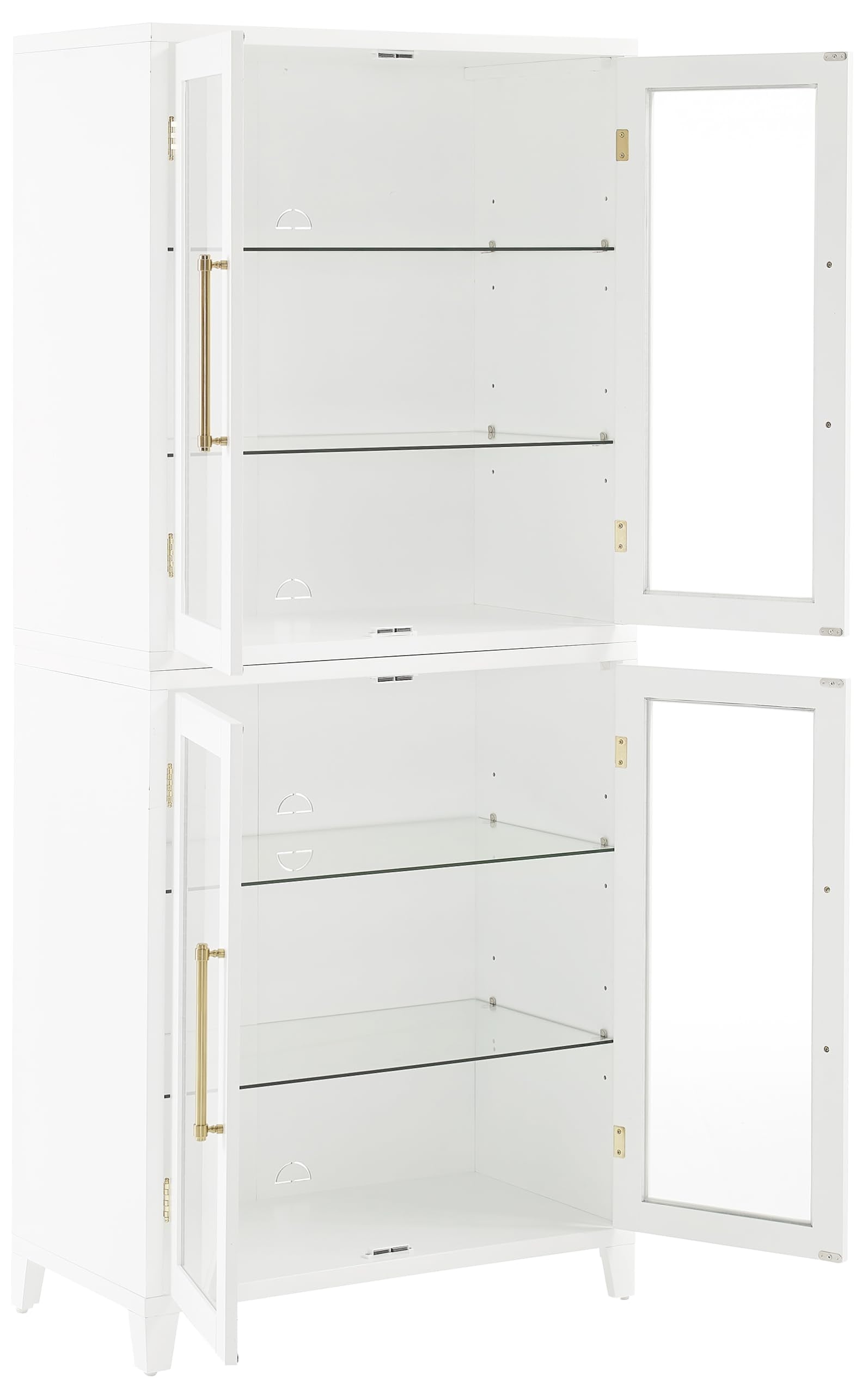 Crosley Furniture Roarke Glass Door Kitchen Pantry Storage Cabinet with Doors and Shelves, Living Room, White