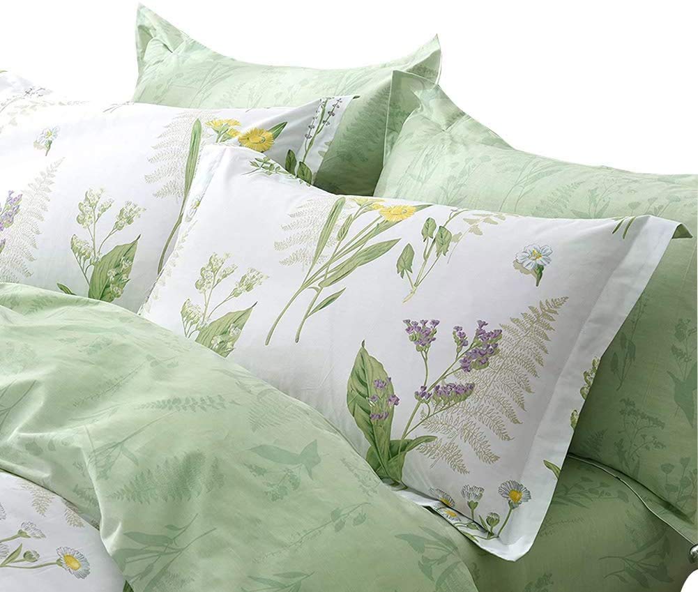 Fadfay Girls Floral Bedding Twin Duvet Cover Set Premium 100% Cotton Green Floral Yellow Daisy Purple Lavender Flowers Bedding S