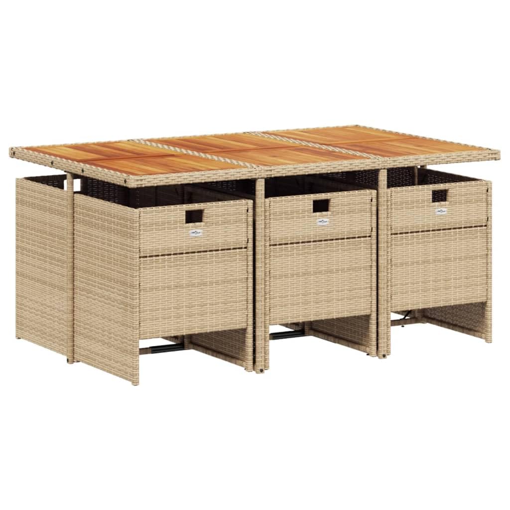vidaXL Patio Dining Set - 7 Piece Garden Furniture, Cushions Included, Beige PE Rattan & Acacia Wood for Outdoor Patio/Deck/Backyard