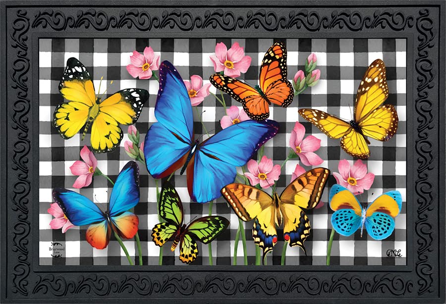 Briarwood Lane Checkered Butterflies Spring Doormat Floral Butterfly Indoor Outdoor 30' X 18'
