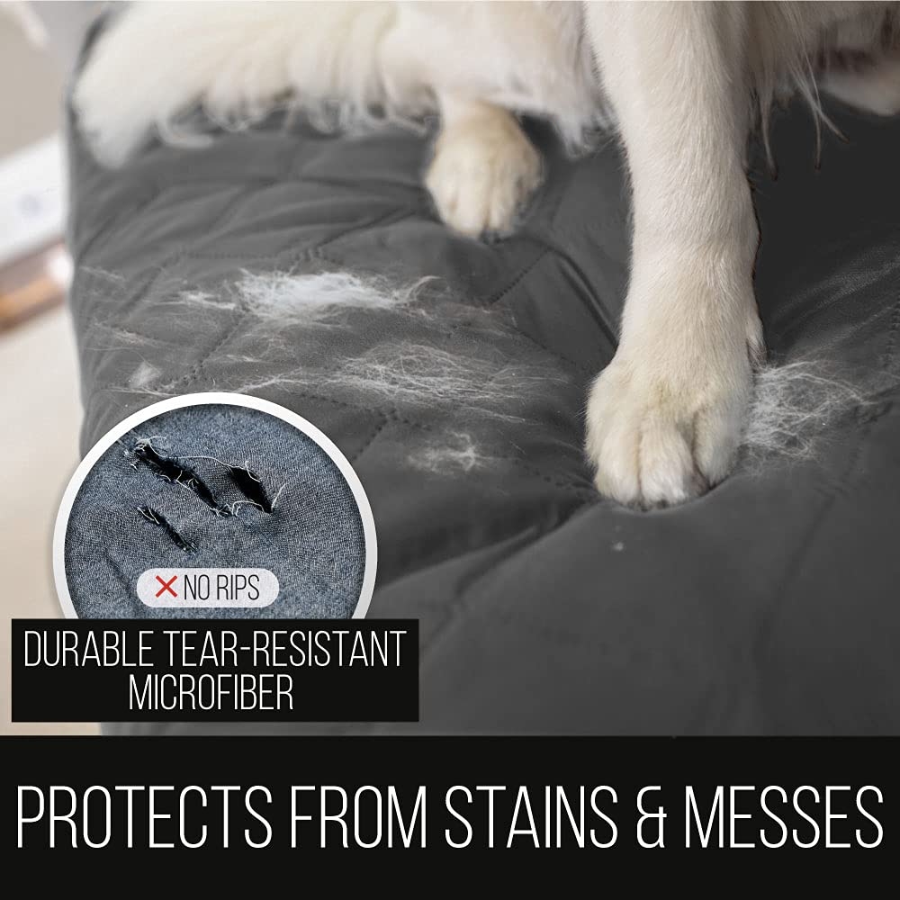 Sofa Shield Patented Chair Slip Cover, Large Cushion Protector, Reversible Stain And Dog Tear Resistant Slipcover, Quilted Microfiber 48” Seat, Washable Covers For Dogs Pets Kids, Charcoal