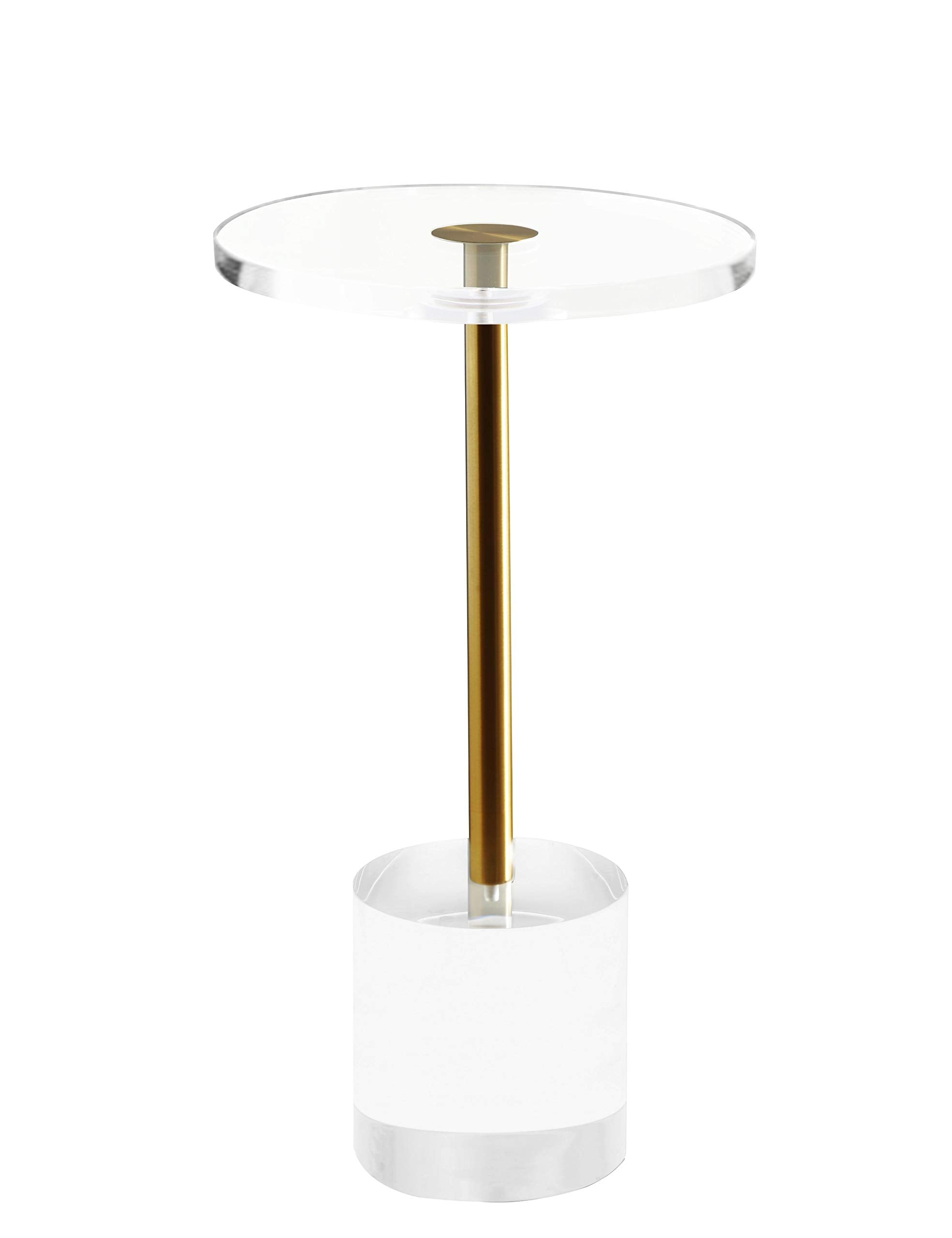 Artmaze Clear Acrylic End Table,Side Table,Brushed Brass Metal,Round,for Office, Living Room and Bedroom,Easy Assembly,12x12 inc