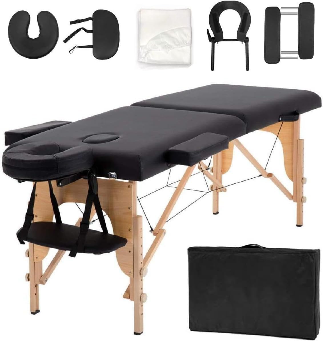 X-PROSS XPS-CMTT01-PRO Table Massage 75' Long Portable 2 Folding W/Carry Case Tattoo/SPA Bed 72' x 24' x 34', Black