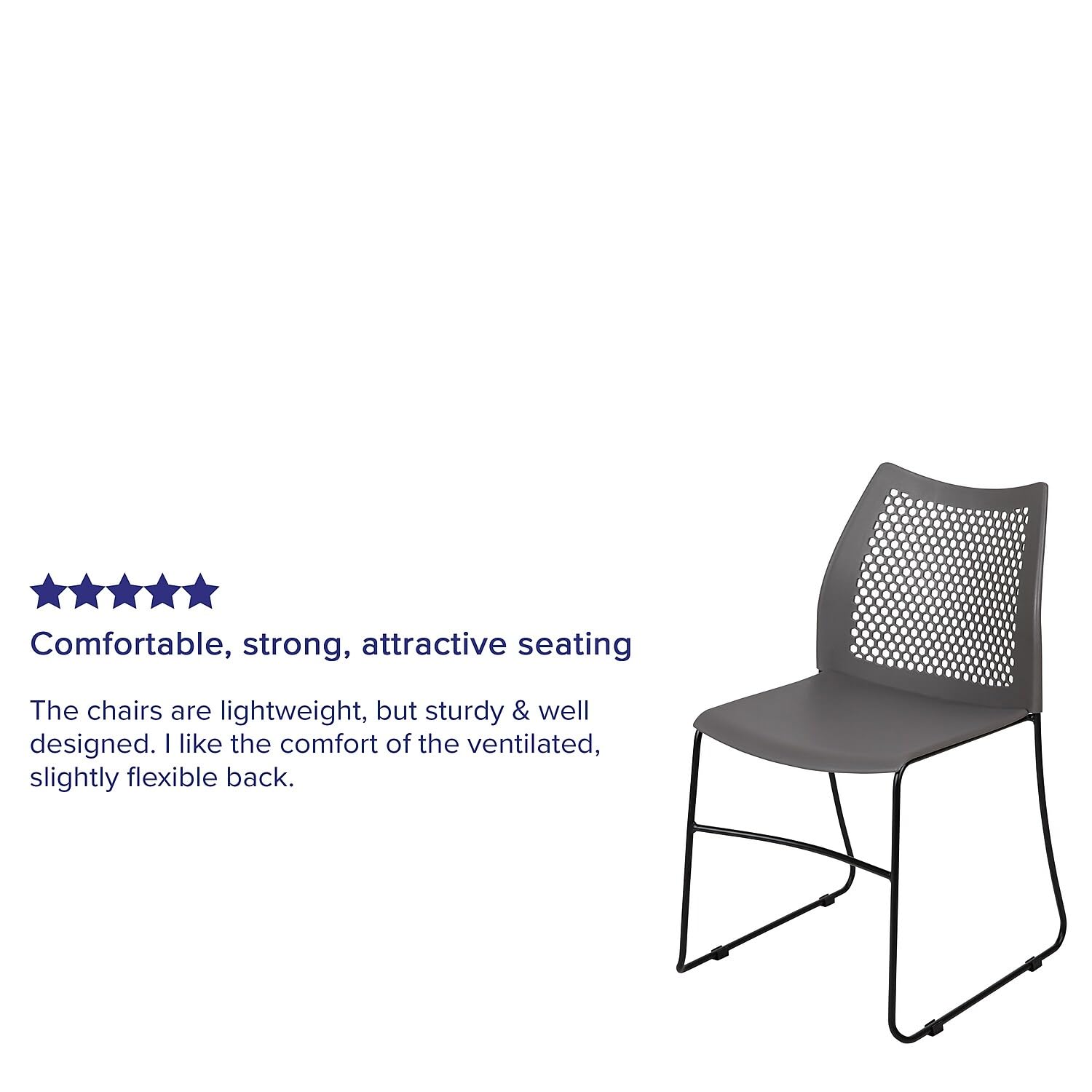 Flash Furniture Hercules Series 661 Lb. Capacity Gray Stack Chair With Air-Vent Back And Black Powder Coated Sled Base