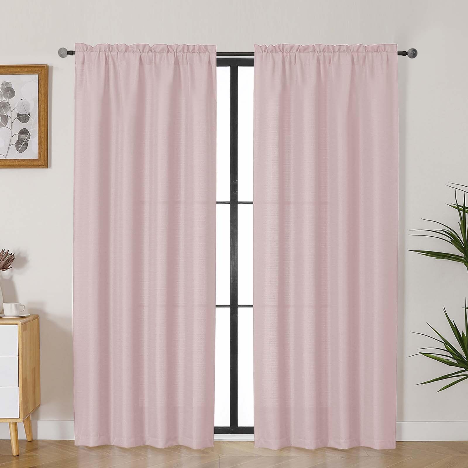 Lecloud Bessie Blush Pink Curtains 72 Inches Long 2 Panels, Airy Faux Linen Textured Living Room Curtains for Bedroom Decor, Lig